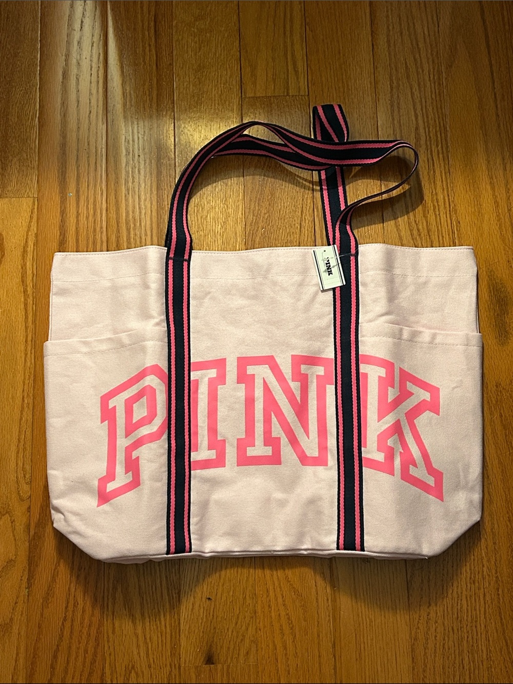PINK Victoria's Secret Light Pink Canvas Tote with Hot Pink Logo